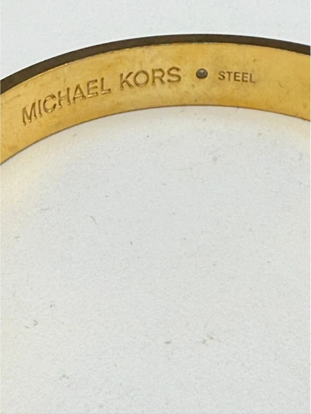 Michael Kors Gold Tone Steel MK Logo Pavé Crystal Hinged Bangle Bracelet